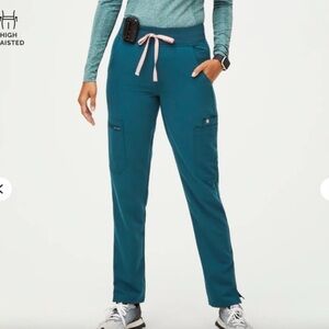 Figs Caribbean Blue Zamoras Women's Joggers with Pink Drawstring